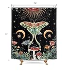 Omifly Mushroom Shower Curtain for Women 72Wx72H Inch Black Moth Shower Curtain Unique Bathroom Set Aesthetic Sun Moon Shower Curtains Witchy Floral Gothic Botanical 12 Plastic Hooks Bathroom Decor