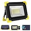 Projecteur LED Rechargeable, 100W Lampe de Travail Portable avec Panneau Solaire/ 4 Modes d’éclairage/ 14000 mAh/ 120 LED/ Aimant/ Lumière d’Urgence, Idéales pour Garage, Atelier, Camping, Extérieur