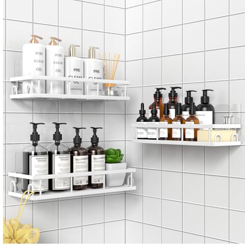 UUlioyer Estanteria Baño, Resistente al Agua y al Oxido, Estanteria Ducha sin Taladro, Organizador Baño para Champú y Gel de Baño (Blanco- 3 Piezas)