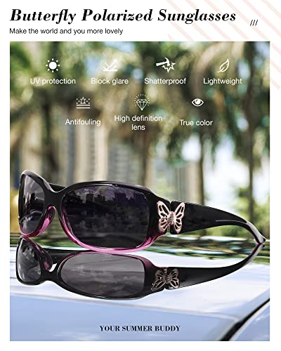 LVIOE Polarized Sunglasses for Women, Fashion Butterfly Decoration Driving Fishing-99.99% UV Protection3