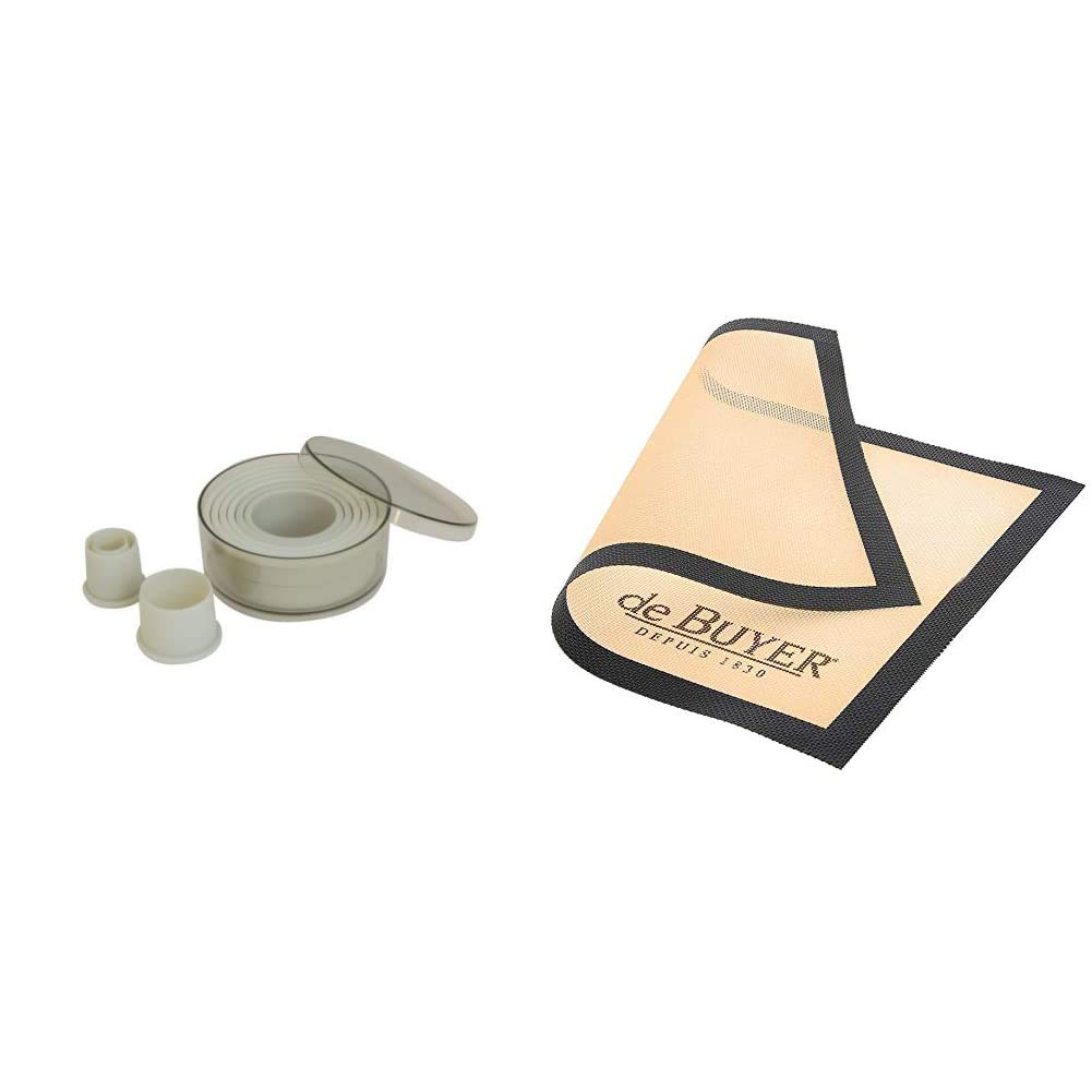 DE BUYER 4308.00 Boîte de 9 Découpoirs Emporte-pièces Ronds Unis - Plastique - Ø de 2 à 10 cm & 4938.40 Tapis Airmat Siliconé Aéré 40 x 30 cm