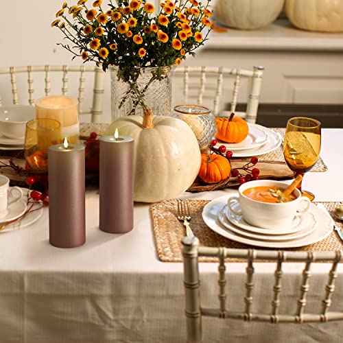 Lamplust Bronze Candles, Battery Operated With Timer - 3X8 Inch Pillar Candles Set Of 2, Realistic 3D Flame With Wick, Metallic Brown Wax, Flameless Candles Home Decor - Remote & Batteries Included #TOP6