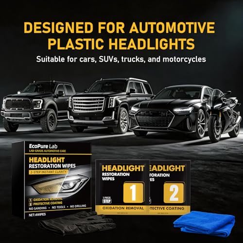 EcoPure Lab 2-Step Headlight Restoration Wipes–No Sanding Car Headlight Restoration Kit with Oxidation Remover&Ceramic Coating,UV Protection,Restore Clear Polycarbonate Lenses(1 Pack) — view 6