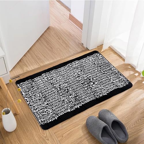 Image of Kuber Industries Door Mat | White Cut Loop Doormat | Microfiber Entrance Mat | Entry Doormat | Office Entrance Door Mat | Door Mat for Home | Door Mat for Living | Black