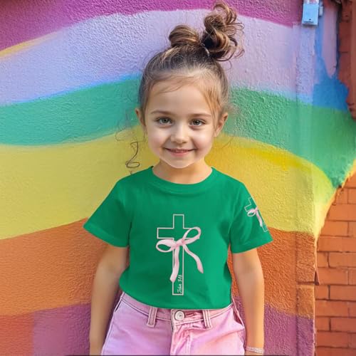 Image of Girls Cute Christian Shirts Kids Pink Bow Shirt Jesus God Faith Tshirts Aesthetic Cross Bible Verse Graphic Tee Tops