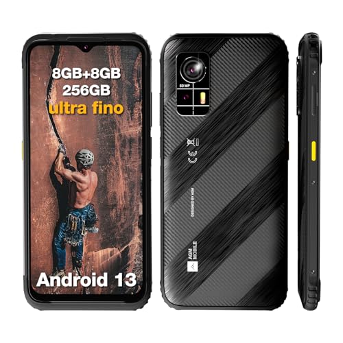 AGM H6 Teléfono Móvil Resistente Ligero, 16(8+8)+256GB(TF 512GB), Impermeable Móviles y Smartphones Libres Ultra Fino, Ranura para 3 Tarjetas, 6.56' HD+90Hz IP68/IP69K/NFC/Face ID/Dual SIM Negro