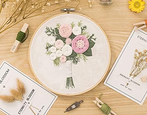 3 Pack Embroidery Starter Kit with Floral or Plant Pattern and Instructions,Embroidery Hoops,Cross Stitch Tool Kit for Adults, Kids and Beginners; Home Decoration and DIY Gift (Holding Flowers)