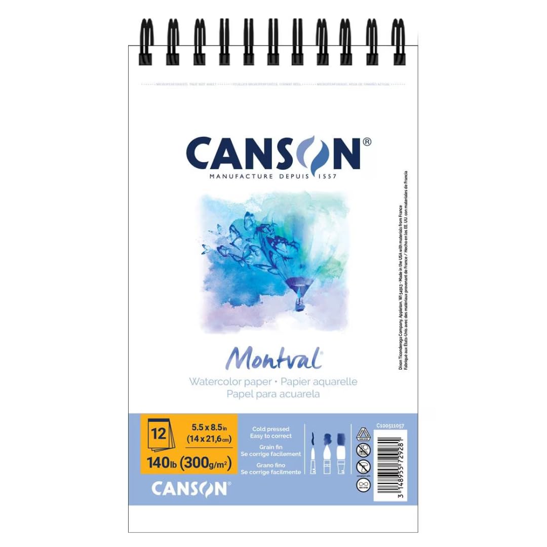 Canson Artist Series Montval Aquarell-Künstlerpapier für Erwachsene und Studenten, 14 x 21,6 cm, Weiß, Kaltpresse, 63,5 kg (300 g/m²), Drahtbindung, 12 Blatt/Block, Box mit 12 Blöcken, insgesamt 144