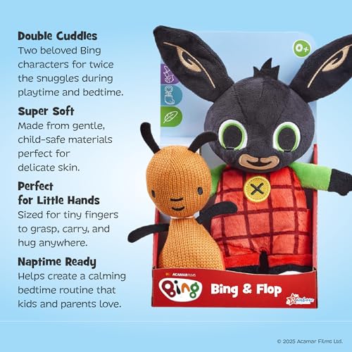 Rainbow Designs Bing & Flop Twin Pack Soft Toys - 2 Super Soft Plush Toys For Toddlers, Baby Stuffed Animals Set For Playtime & Naptime - 2