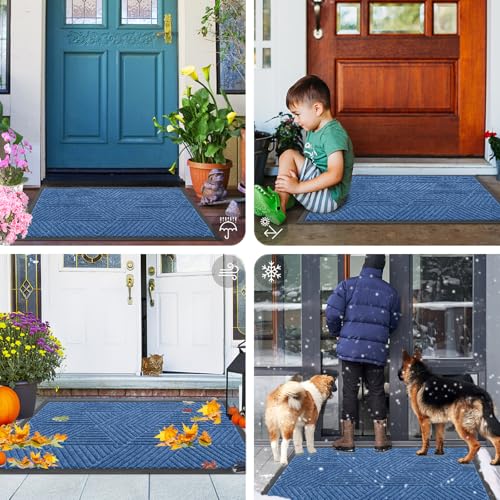 Image of Smiry Front Door Mat Outside Entrance, Low Profile Rubber Doormat, 47x17
