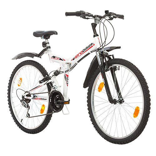Multibrand Distribution Probike Vélo Pliant Folding 26 Pouces, Suspension intégrale, 18 Vitesses pour Hommes, Femmes, Filles, garçons Convenant à 160-180 cm (Noir Rouge + Garde-Boue) Cover