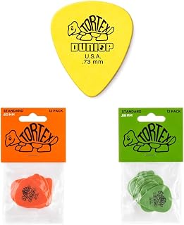 Dunlop Tortex Standard .73mm Yellow Guitar Pick, 12 Pack & Standard .60mm Orange Guitar Pick, 12 Pack & Standard .88mm Green Guitar Pick, 12 Pack