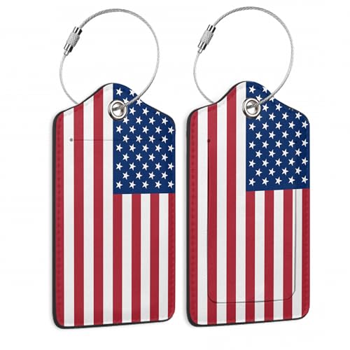 American Flag Luggage Tag, Luggage Tags of Set 2 Leather Identifiers Privacy Cover with Stainless Steel Loop for Women Men Travel Bag Suitcase