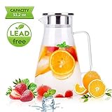 Glass Pitcher Uten Upgrade Clear Water Pitcher with Solid Handle+ Anti-overflow V-opening Mouth Pour Premium Refrigerator Pitcher for Juice,Coffee,Ice Cold Water,Hot Water,Tea, etc. [1.5 L, 51.2 Oz]