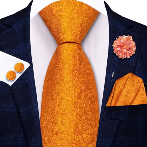 Image of Hi-Tie Zipper Ties for Men Pre-tied Tie Set Lapel Pin Pocket Square and Cufflinks Formal Business Wedding Adjustable Necktie