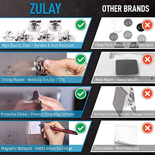 Zulay Set Of 12 Magnets For Whiteboard & Refrigerator - Strong Magnetic Clips For Refrigerator With Notepad - Non-Scratch Steel Whiteboard Magnets & Magnet Clips For Fridge, Home, Kitchen & Office #TOP6