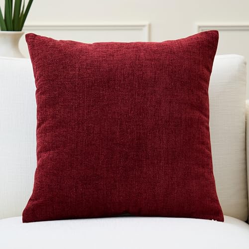 Image of Encasa XO Thick Chenille Throw Pillow Covers Set of 1 | Maroon - (16 inchx16 inch) (40x40 cm) | Decorative Accent Square Throw Pillow Cases for Couch, Home Decor, Sofa