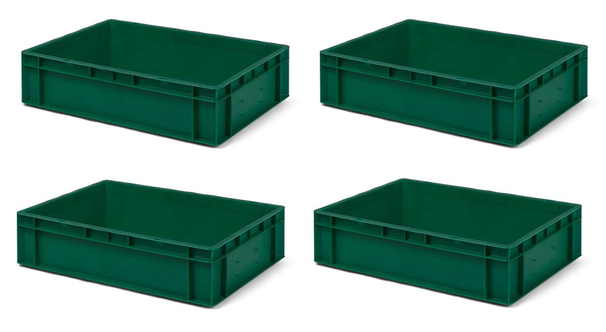 4 sztuki pojemników transportowych TK614-0 zielone, dł. x szer. x wys. 600 x 400 x 145 mm, z PP, pojemność: 26 litrów, prawdziwa jakość przemysłowa nadaje się również do żywności