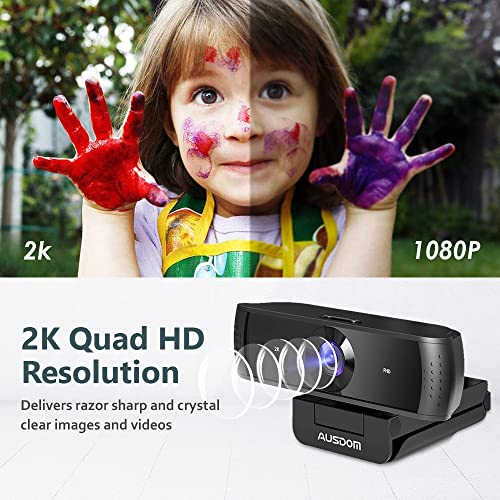 2K AutoFocus Webcam mit Dual-Stereo-Mikrofon und Sichtschutzabdeckung, AUSDOM AW651S HD USB A & C Webkamera mit 1080p 60fps, für Zoom Skype Teams, Laptop, MAC PC Desktop – Bild 4