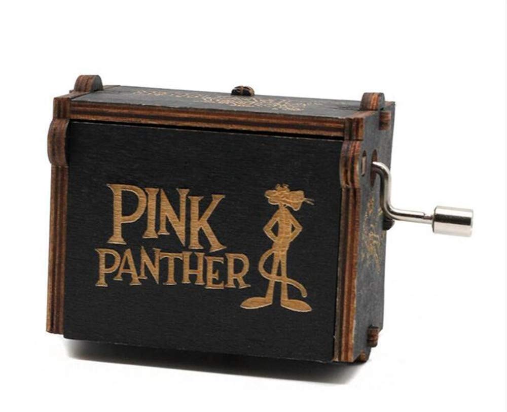 Cuzit NEW Music Box Toy Pink Panther Wooden Hand Crank Musical Box Crafts Gifts for Birthday/Christmas/Valentine's Day