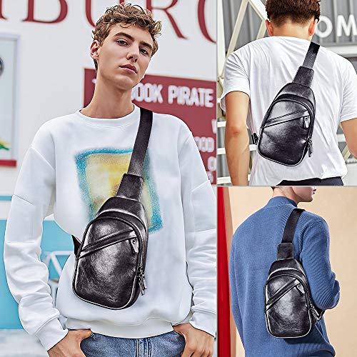 Nuoku Sling Bag For Men-Leather Multipurpose Chest Bag Shoulder Cross Body Bags Small thumb #1