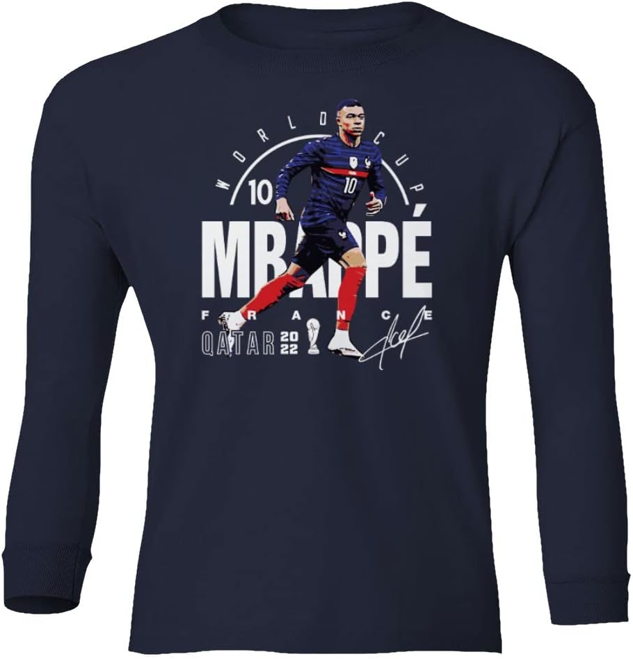 KING THREADS World Soccer 2022 Mbappe 10 France Football Fans Youth Long Sleeve T-Shirt