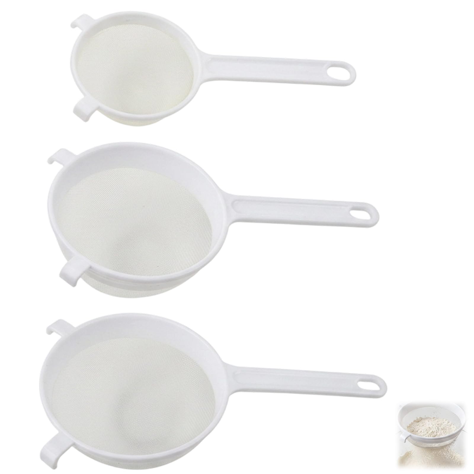 3 PCS Fine Mesh Strainer, Mesh Strainer with Handle Nylon Mesh Strainers, Double Ear Fine Flour Sifter, Kitchen Sieves and Strainers, for Scooping Noodles Dumplings Vegetables Tea Juice