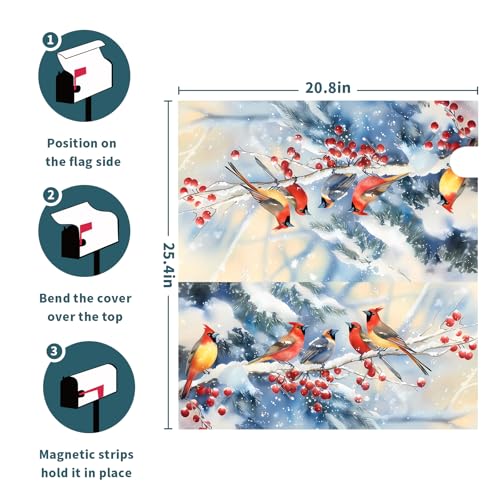 Image of Christmas Mailbox Covers Magnetic Standard Size 21 X 25.5 Inch Bird Winter Magnetic Mailbox Cover Snowflakes Mailbox Wraps Post Box Cover Decoration Outdoor Garden Home Yard Outside