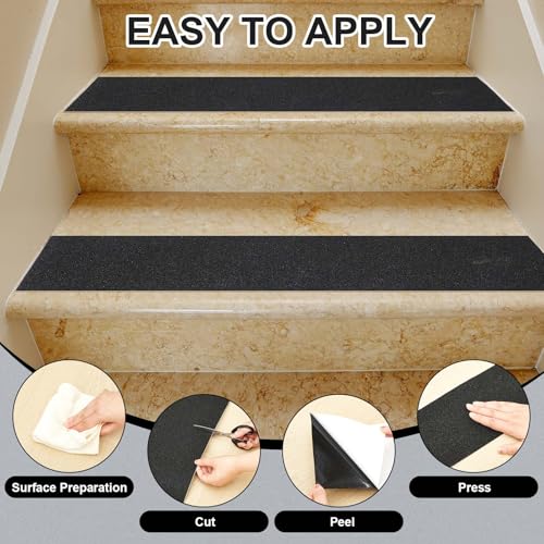 Image of Watersay 24 Inch X 10 ft Anti Slip Traction Tape Widen Waterproof Non Skid Tape Durable Grip and Friction Stair Non Slip Strips Abrasive Adhesive for Stairs Steps Ramp Outdoor Indoor, Black