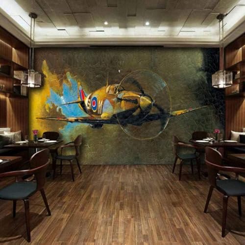 XLMING Retro Arte Líneas Nostalgia Aviones 3D Papel Pintado Tapiz Textura de Seda Oficina Comedor Sofá Dormitorio Sala Estar TV Fondo Pantalla-150cm×105cm