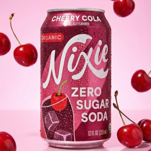 Image of Nixie Organic Zero Sugar Soda, NEW Cherry Cola, Healthy Soda Pop, Non-GMO, 0 Sugar, 0 Calories, 40mg Caffeine, 12oz Cans (12 Pack)