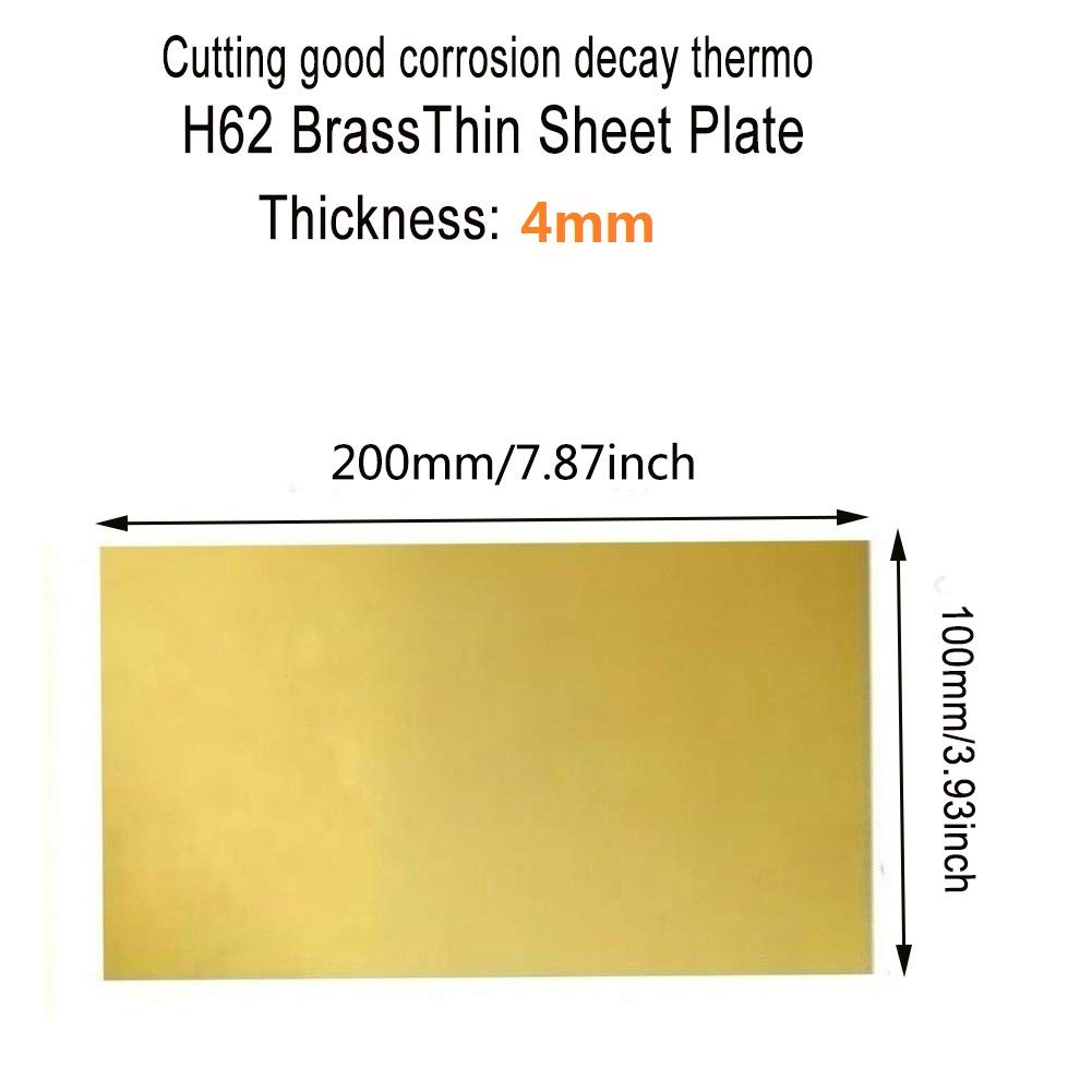 arkusze ecoppr， Blacha mosiężna H62 do dekoracji DIY Laboratorium obróbki metali i mebli(Thickness 4mm,100x200mm)