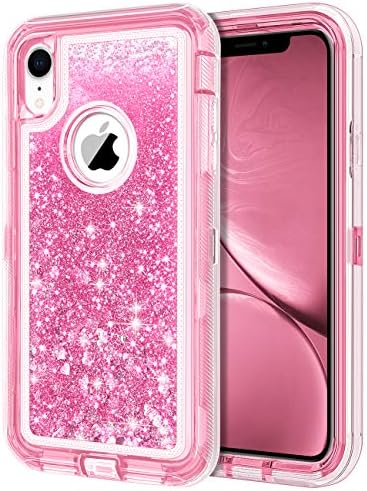 JAKPAK Case for iPhone XR Case Glitter Bling Sparkle for Girls Woman iPhone XR Case Heavy Duty Shockproof Full Body Protective Shell Hard PC Bumper and TPU Back Cover for iPhone XR 10R Pink