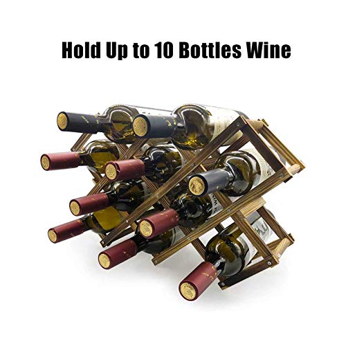 Casier à vin en bois pliable pour 10 bouteilles et verres - 4