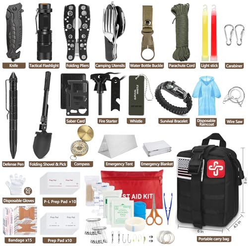 238Pcs Emergency Survival Kit and First Aid Kit, Professional Survival Gear Tool with Tactical Molle Pouch and Emergency Tent for Earthquake, Outdoor Adventure, Camping, Hiking, Hunting - Image 3