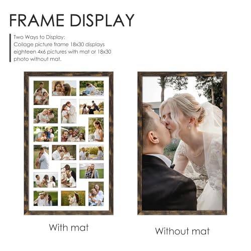 Image of DUENPY 18x30 Picture Frame 4x6 Collage Picture Frame Displays Eighteen 4x6 inch Photos Collage Wall Decor Wall Hanging Brown