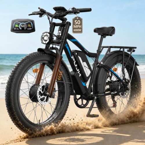 PUJH Max 50 MPH Dual Motor E-Bike for Adults,60V Battery with 26' Fat Tire