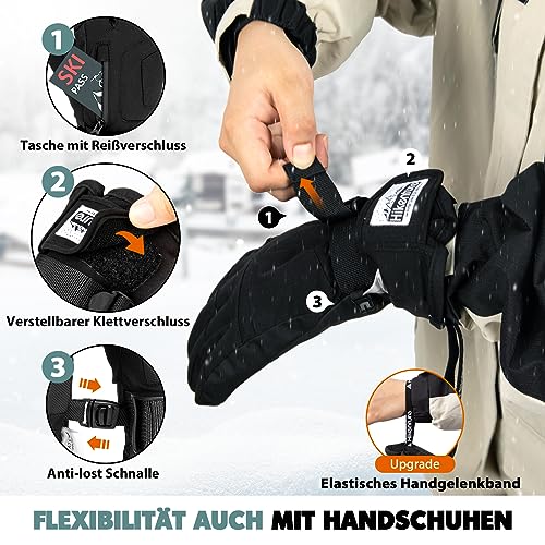 Foto von HIKENTURE Winterhandschuhe Herren Damen, 3M Thinsulate Skihandschuhe, Wasserdichte Handschuhe Winter Warm, Winddichte Touchscreen Snowboardhandschuhe für Skifahren, Radfahren, Motorrad, Laufen Black-M