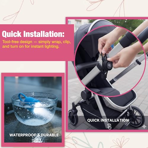 Image of Safe-O-Kid Universal Baby Stroller LED Light - Waterproof, Multipurpose, Adjustable Night Lights with Batteries for Outdoor Safety, Black, Pack of 2