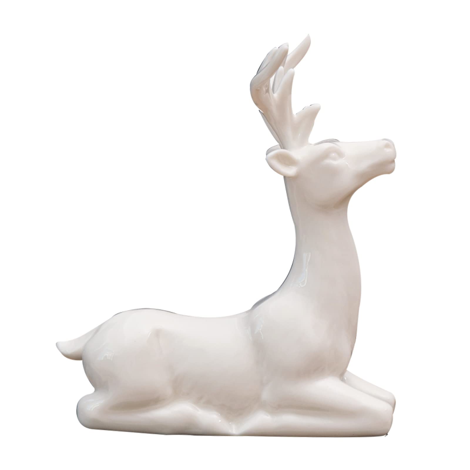 Sculpture artisanale de cerf en céramique blanche haut de gamme pour intérieur raffiné