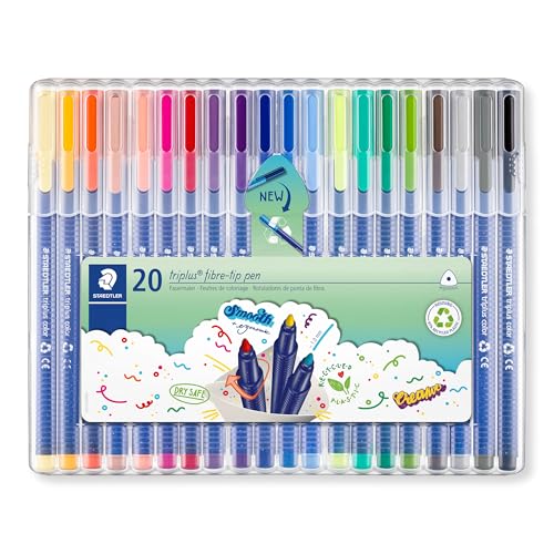 STAEDTLER 323 SB20 Triplus Colour Fibre-Tip Pens, 1.0mm - Assorted Colours (Pack of 20)