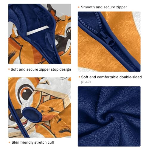 Boys Girls Fleece Jacket Cartoon Cute Happy Fox Kids Warm Hooded Outwear Coat3