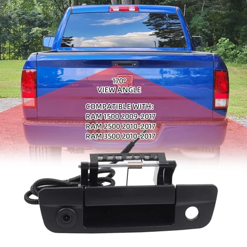 Dasbecan Tailgate Handle with Backup Rear View Camera Compatible with Dodge Ram 1500 2009-2017 Ram 2500 3500 2010-2017 Aftermarket Replacement Parking Reverse Camera (with Guidelines)