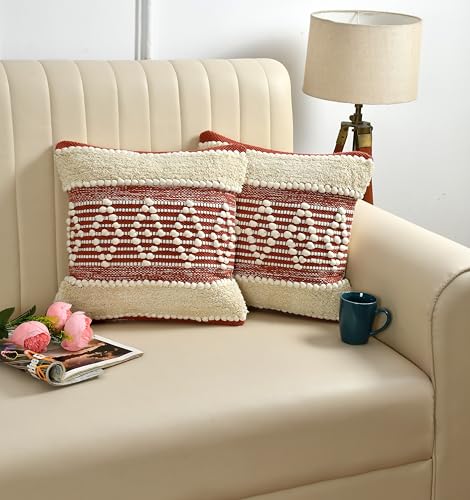 Image of TIB Premium Boho Decorative Throw Cushion Covers, 16 x 16 cm, Set of 2, Cotton. (Maroon Kites)-230 TC