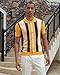 Kallspin Men's Vintage Knit Polo Shirt Short Sleeve Striped Button Down Knitting Golf Shirts Orange X-Large