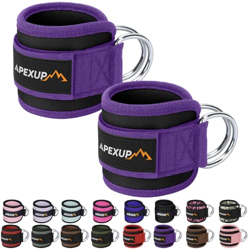 APEXUP Ankle Strap for Cable Machine, Ankle Resistance Bands, Cable Kick Back Ankle Straps for Gym, Glute Workouts, Leg Extensions, Adjustable Straps with Neoprene Padding Black+Purple Pair