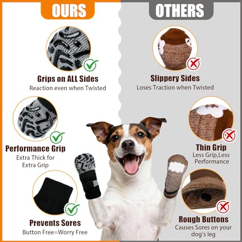Rutschfeste Hundesocken Anti Rutsch,2 Paar Anti-Rutsch Socken für Hunde,Hundesocken für Hunde mit Verstellbaren Riemen Antirutschsocken Hund für Kratzern/Hitze/Kälte für kleine, mittlere,Große (S)