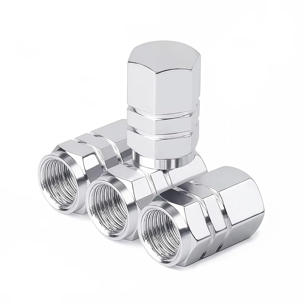 Tire Valve Stem Caps, 4 Pack Aluminum Tire Valve Cap Set, Corrosion Resistant, Leak-Proof, Universal Stem Covers for Cars Trucks Motorcycles SUVs and Bikes - Silver