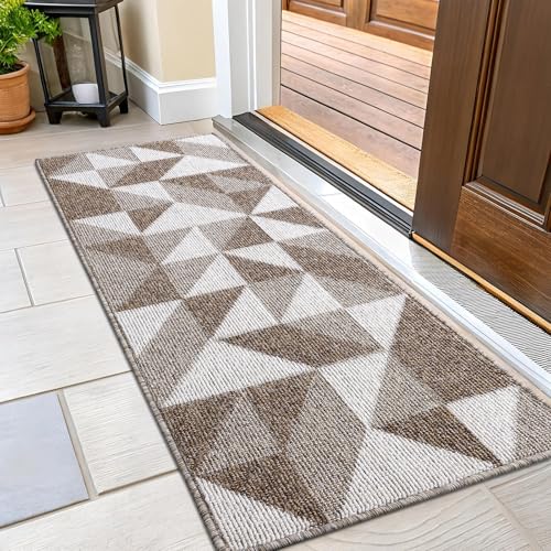 Image of OLANLY Door Mat Indoor Entrance Washable 47x23, Odor-Free Low-Profile Front Back Geometric Doormat, Absorbent Resist Dirt Entry Carpet, Easy to Clean Sturdy Inside Floor Mats for Entryway, Brown