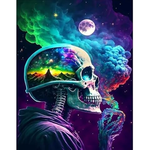 pchmcu DIY Skull Paint by Numbers Kits for Adults,Paint by Number for Adults Beginner Moon,Skeleton Paint by Numbers Kits on Canvas Without Frame for Home Wall Decor 16x20inch Cover